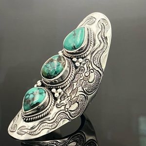 Unique Turquoise and Sterling 3 Stone Boho Ring! Size 7